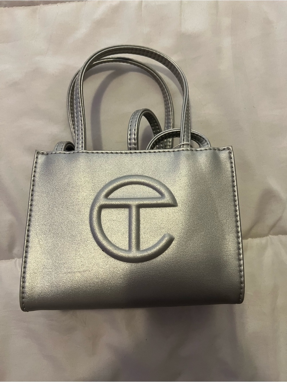 Telfar Metallic Silver Mini Tote Bag
